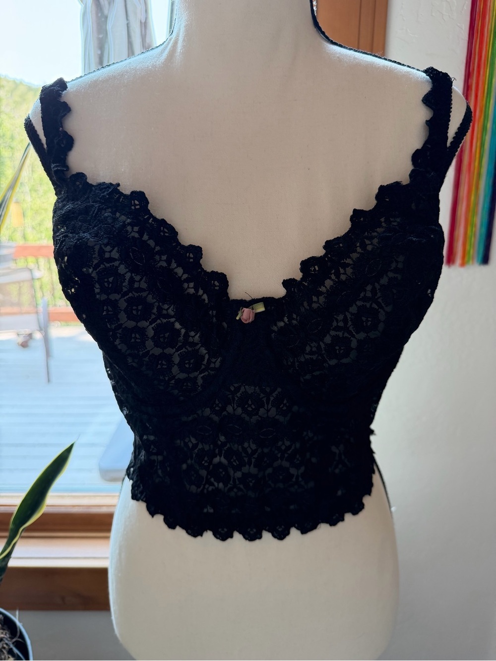 Victoria's Secret 1999 Vintage Bustier black structured lace boning 38D bra top